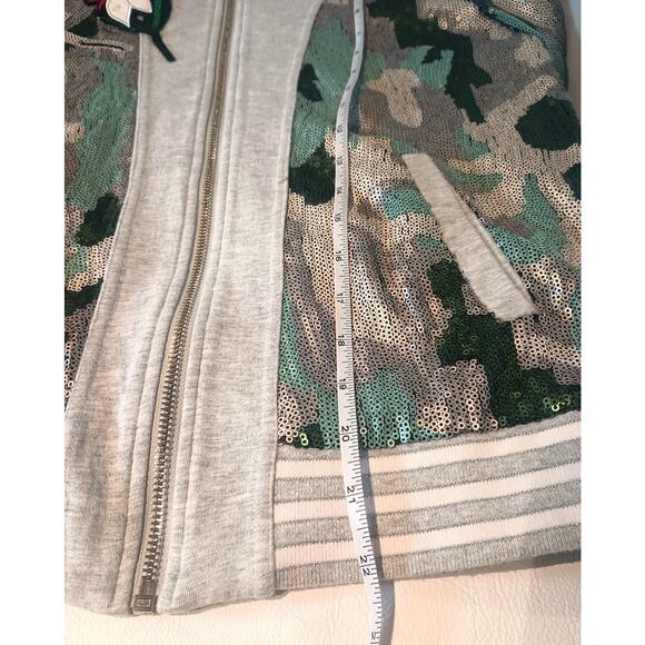 BOSTON PROPER XXS CAMO SEQUIN EMBELLISHED VARSITY FULL ZIP JACKET - Picture 6 of 12